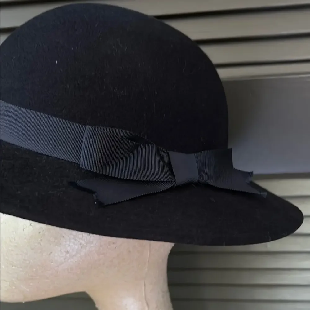 Vintage Dark Navy The Field Company Wool Hat with Grosgrain Band and Bow